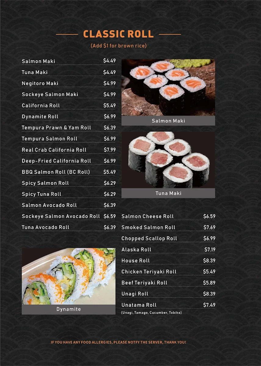 Menu, Moon Sushi on Dunbar (5% Off Website Orders)