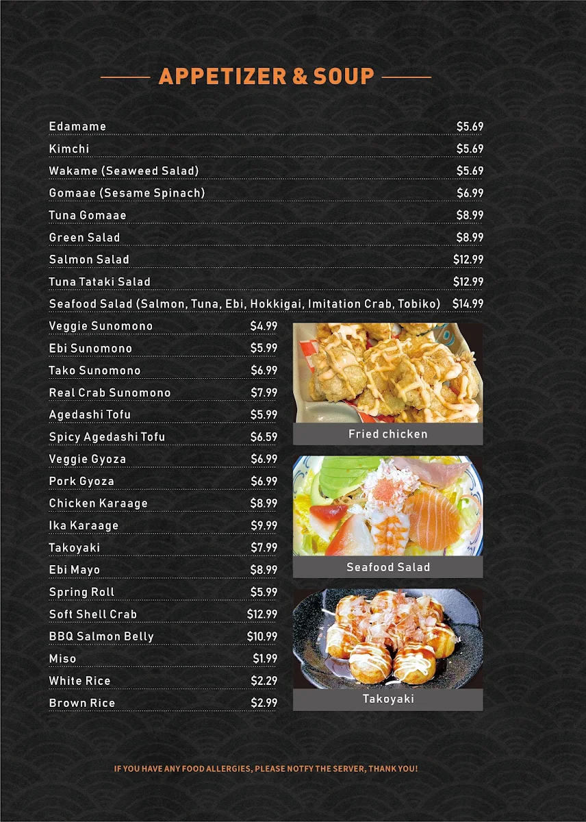 Menu, Moon Sushi on Dunbar (5% Off Website Orders)