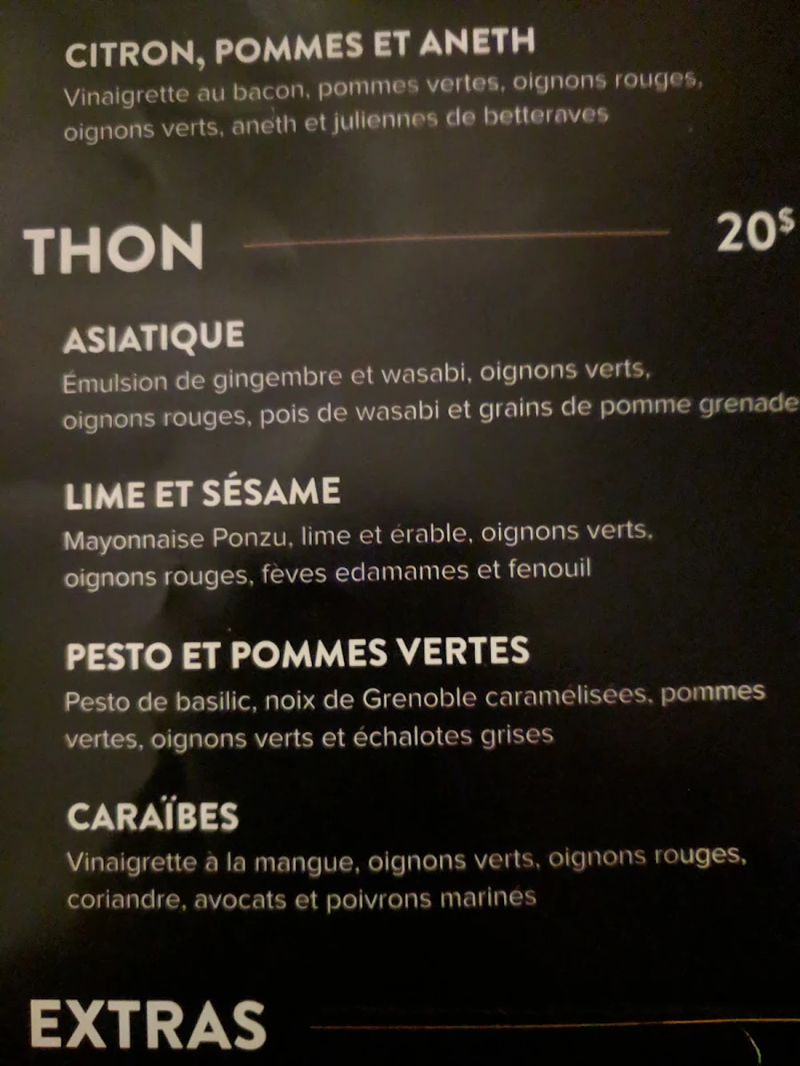 Menu, Küto - Comptoir à Tartares Beloeil