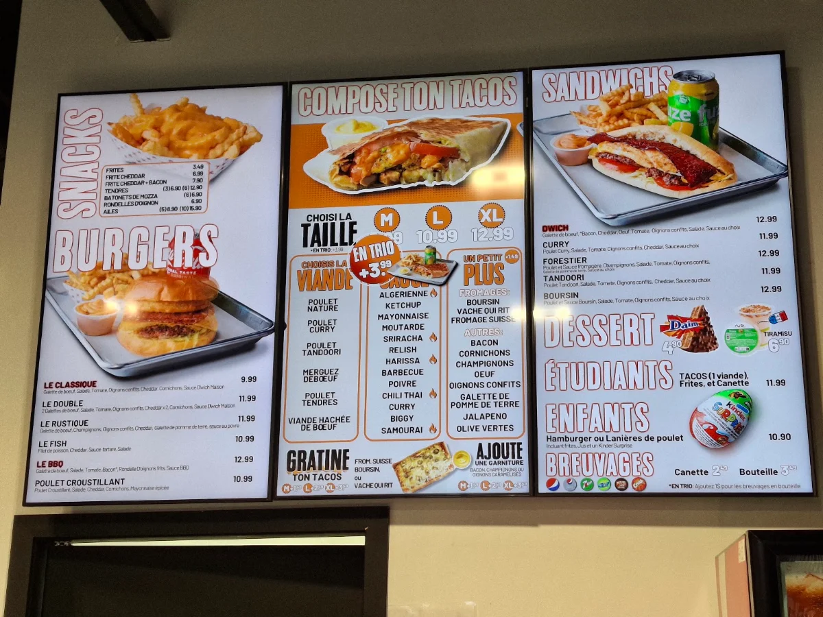 Menu, Sandwicherie Dwich