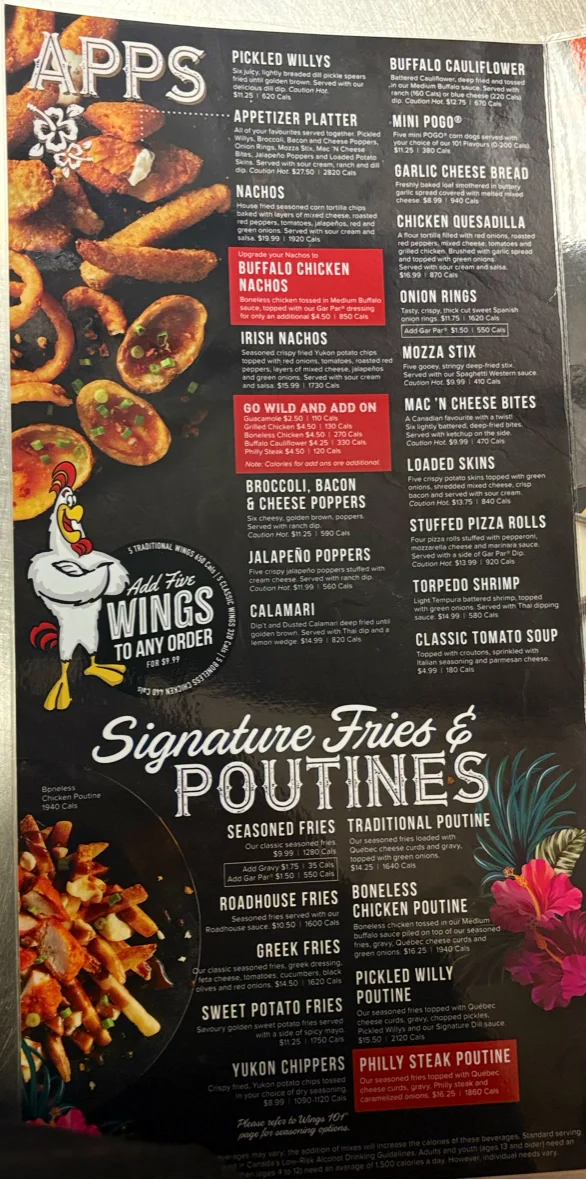Menu, Wild Wing