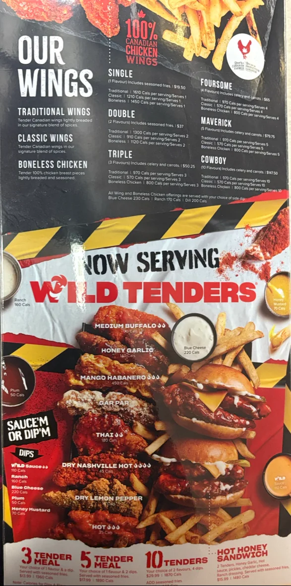 Menu, Wild Wing