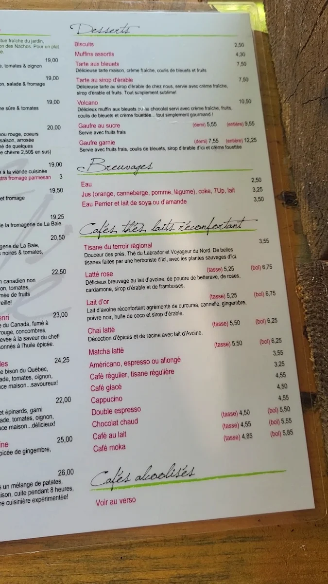 Menu, Rose Café