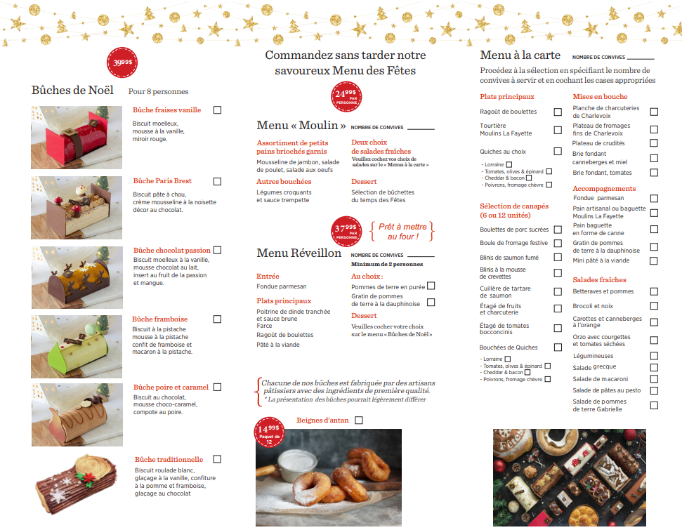 Menu, Les Moulins La Fayette
