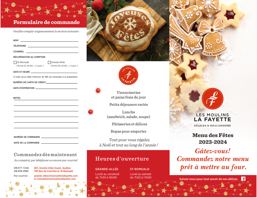 Menu, Les Moulins La Fayette