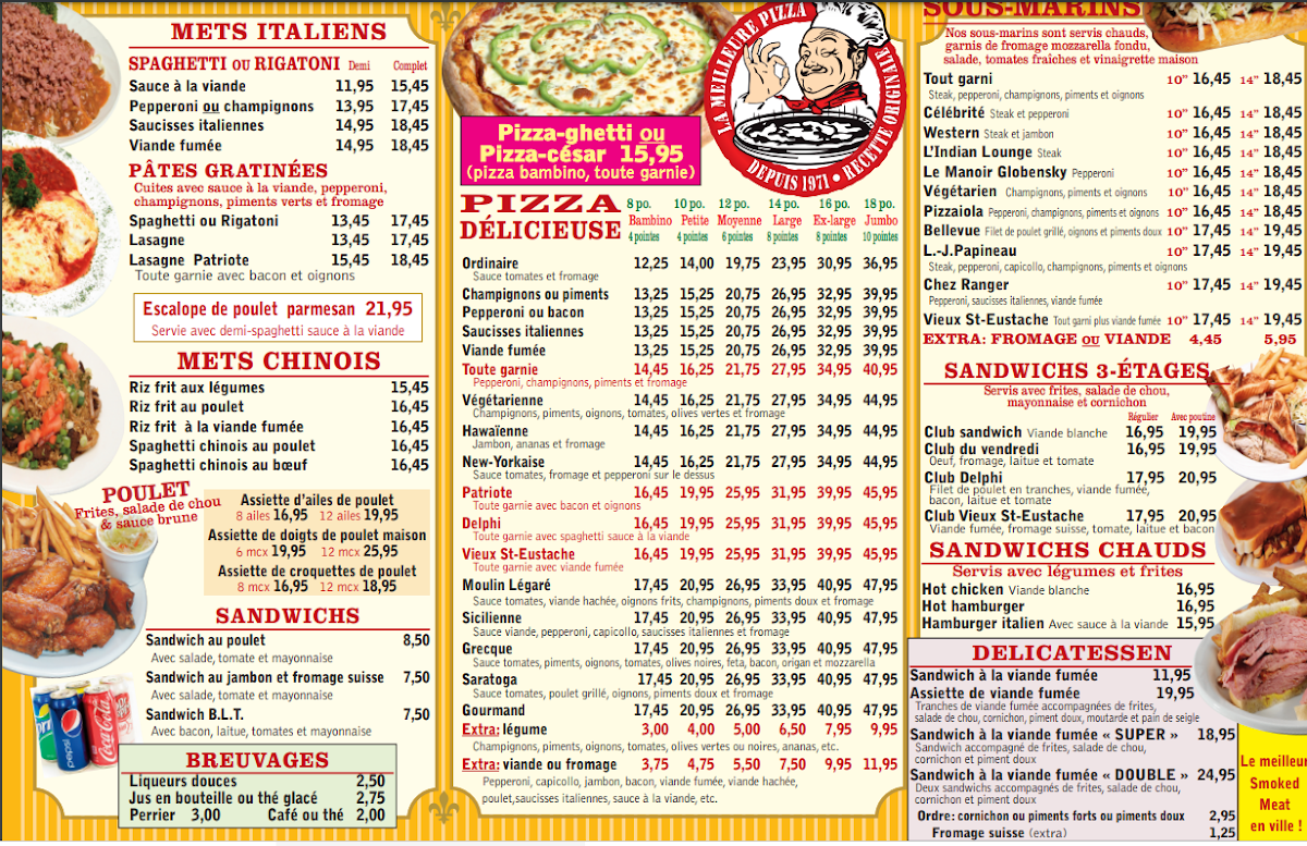 Menu, Vieux St-Eustache Pizzeria
