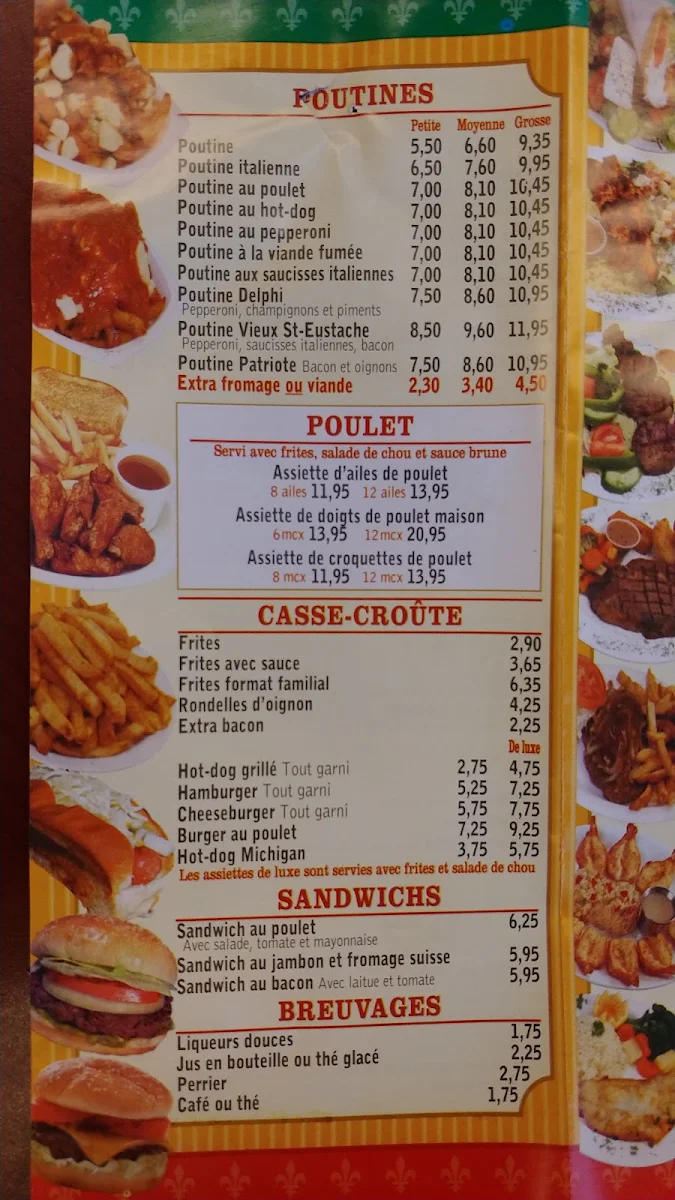 Menu, Vieux St-Eustache Pizzeria