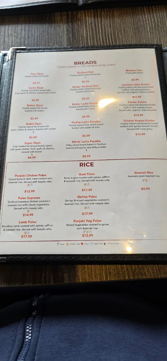 Menu, Milanu's Tandoori Grill