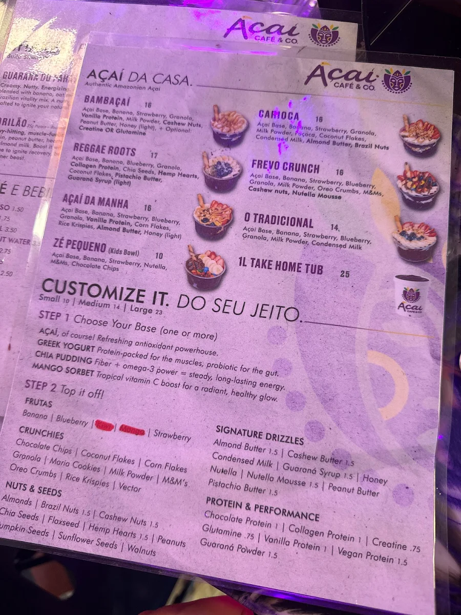 Menu, Açaí Café & Co.