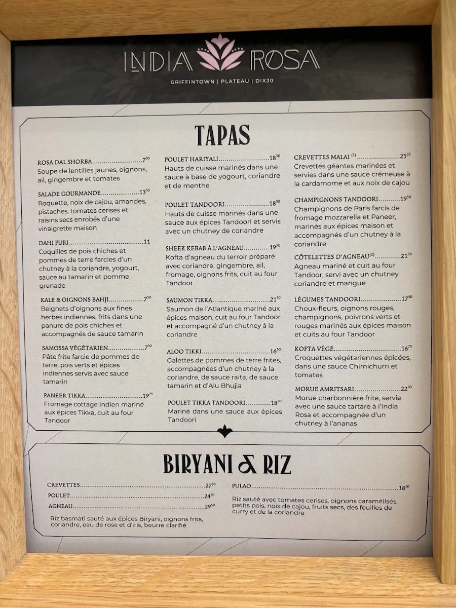 Menu, India Rosa DIX30
