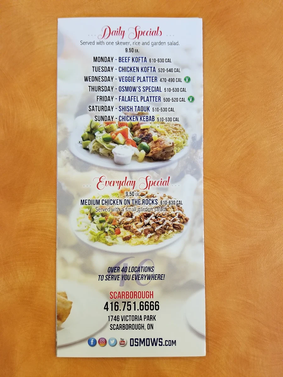 Menu, Osmow's Shawarma