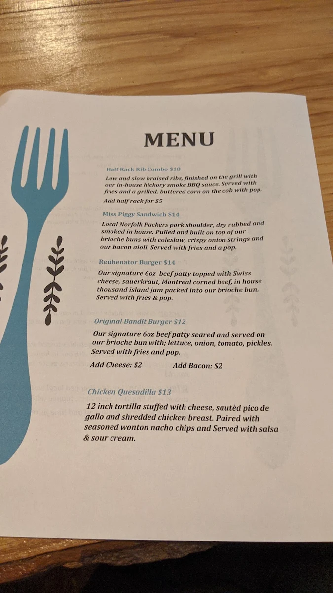 Menu, Chef Stan's Saloon