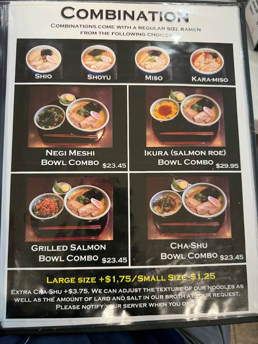 Menu, Hokkaido Ramen Santouka