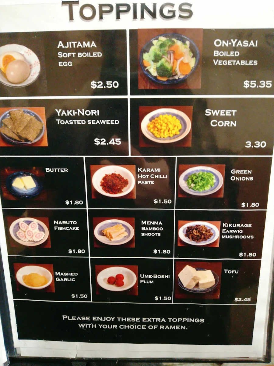 Menu, Hokkaido Ramen Santouka