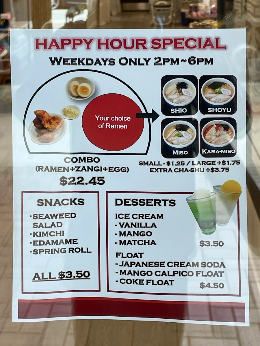 Menu, Hokkaido Ramen Santouka