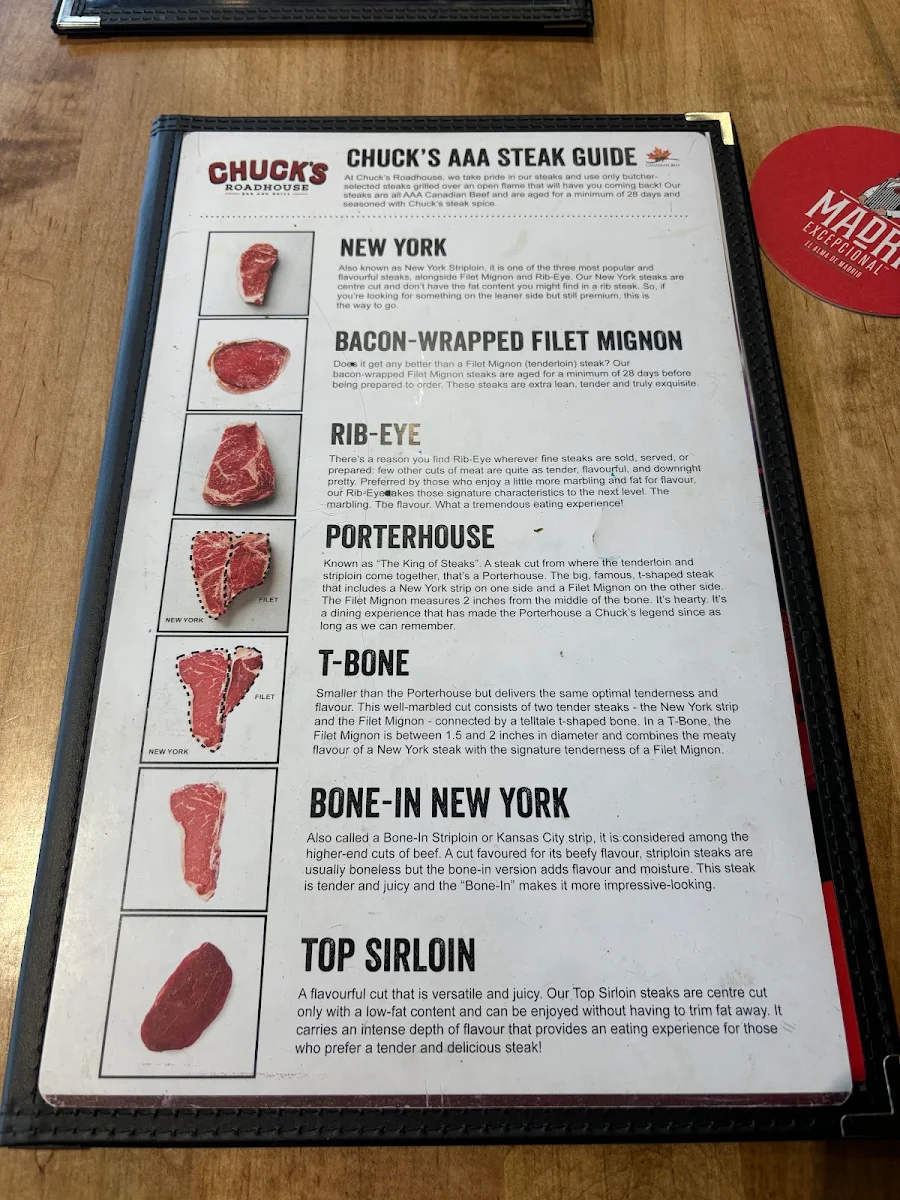 Menu, Chuck's Roadhouse Bar and Grill