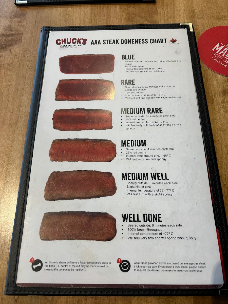 Menu, Chuck's Roadhouse Bar and Grill