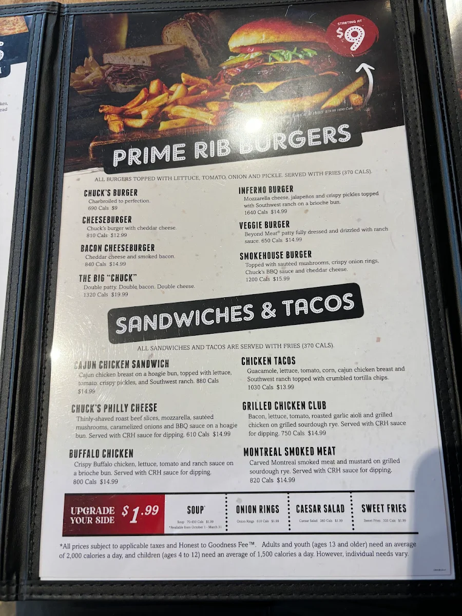 Menu, Chuck's Roadhouse Bar and Grill