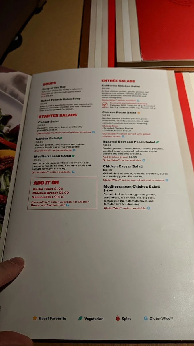 Menu, Boston Pizza