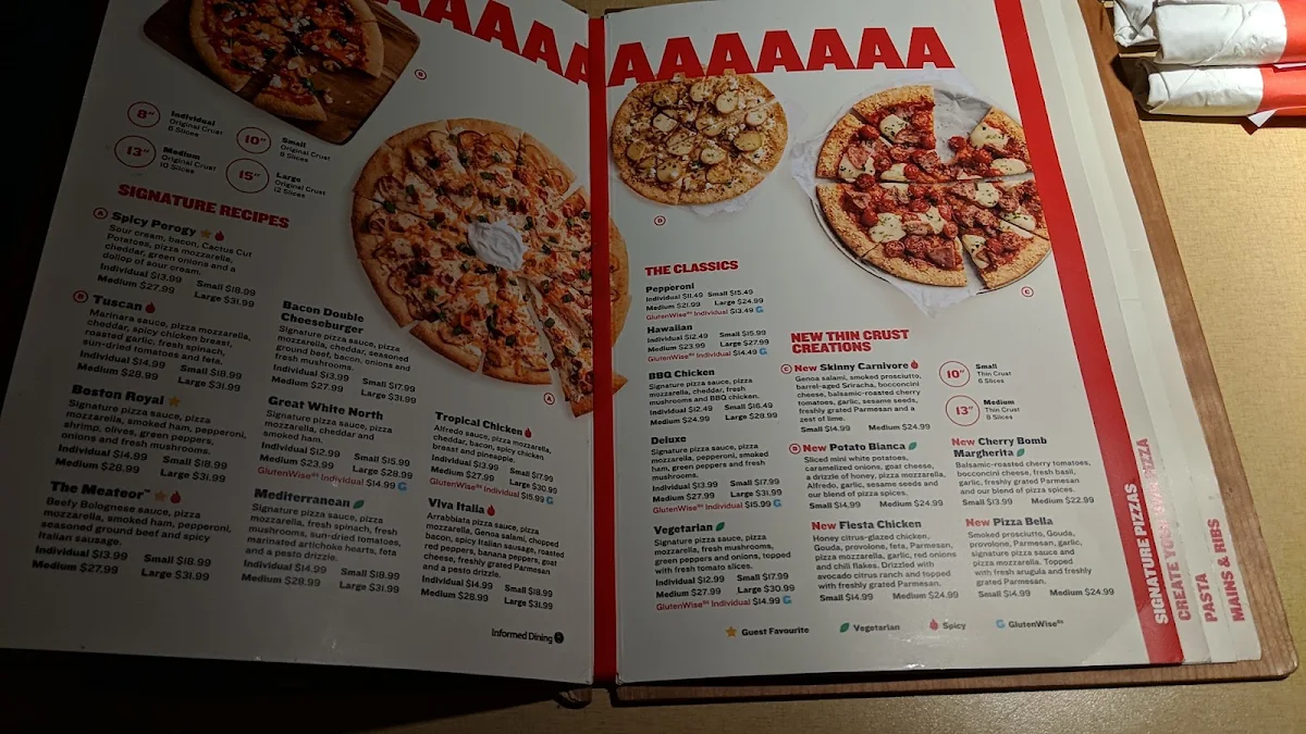 Menu, Boston Pizza