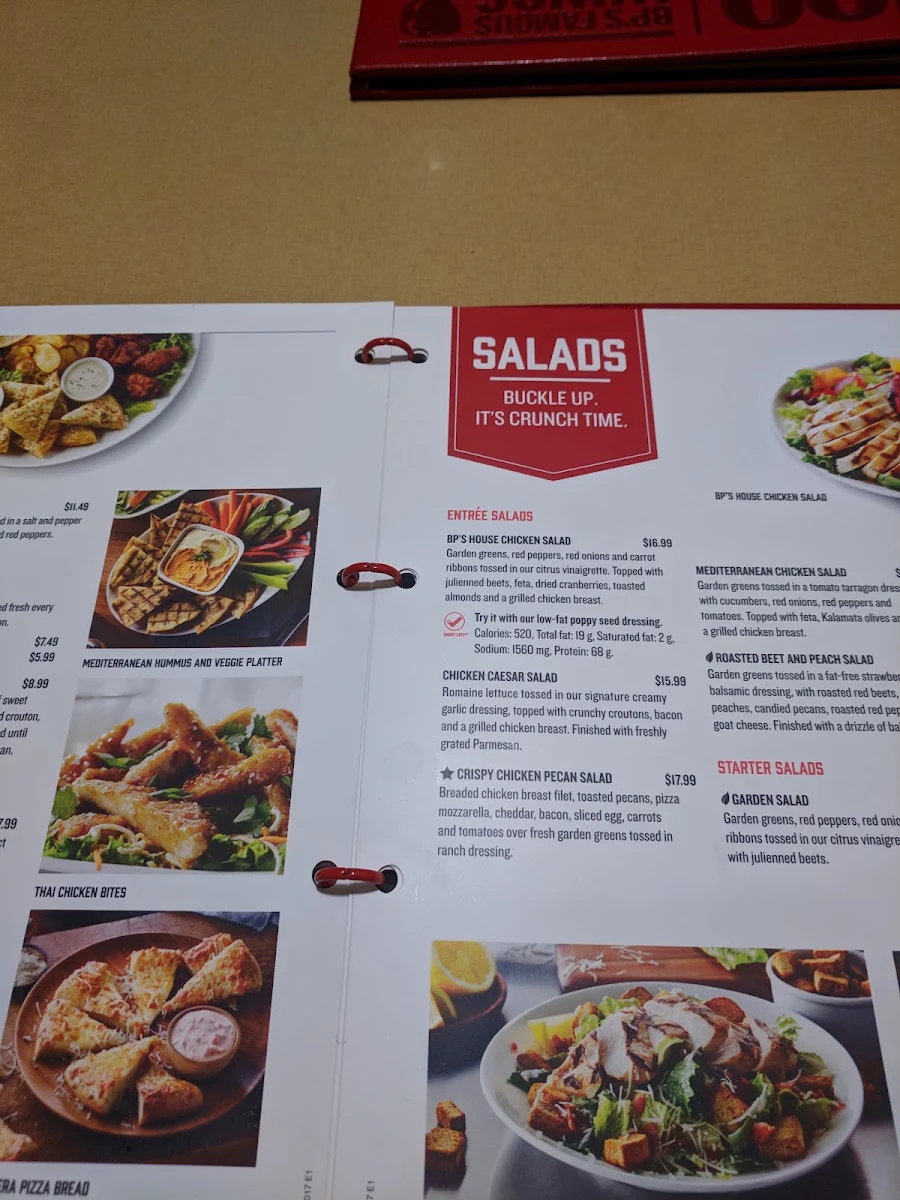 Menu, Boston Pizza