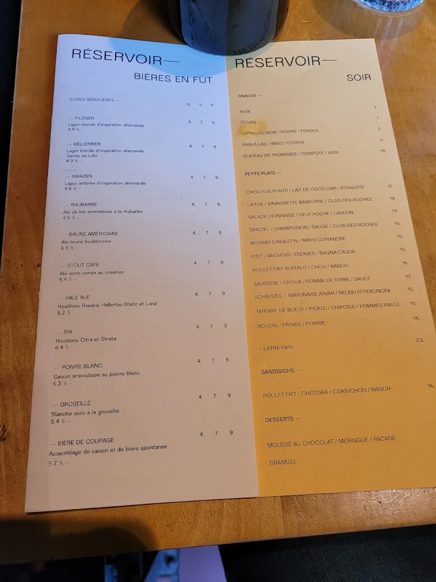 Menu, Réservoir - Brasseur