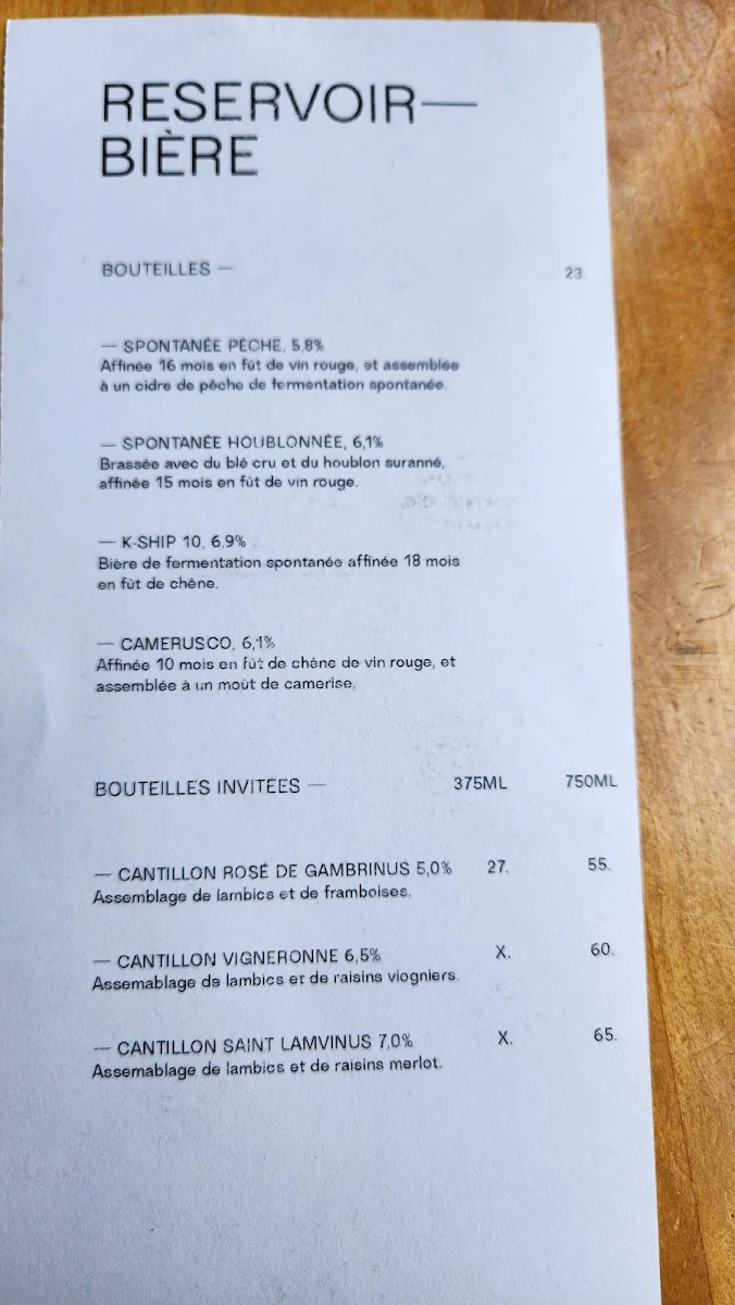 Menu, Réservoir - Brasseur