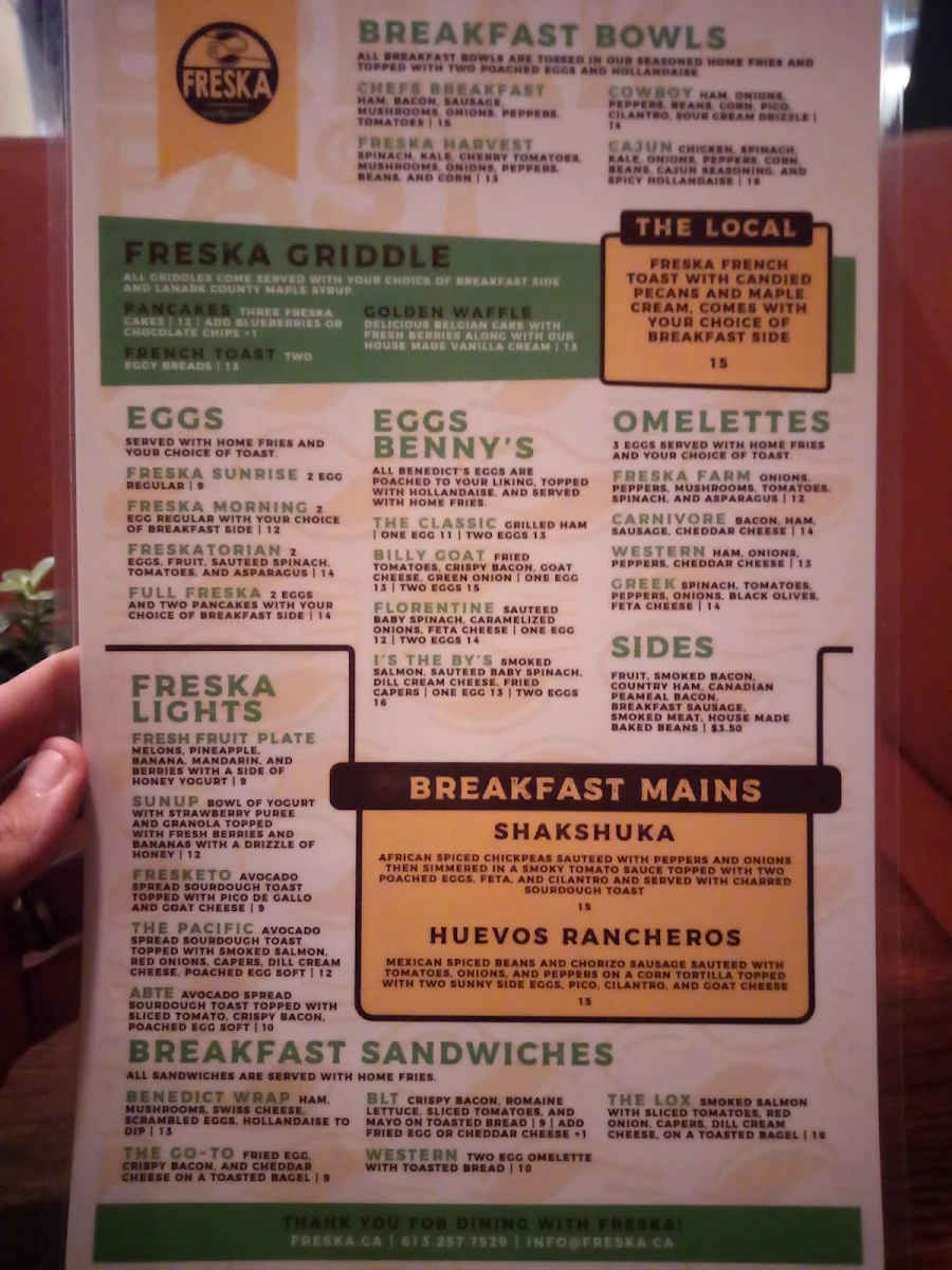 Menu, FRESKA Café & Eatery