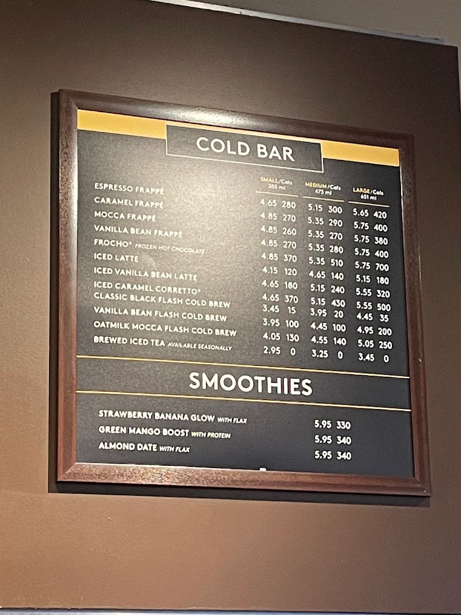 Menu, Second Cup Café