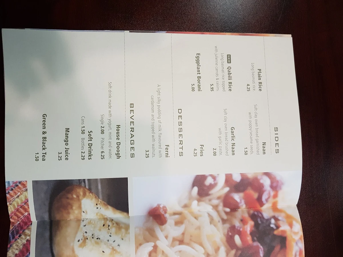 Menu, Maimana Naan & Kabab