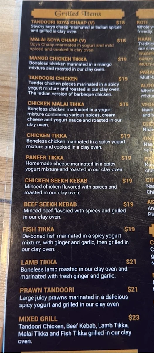 Menu, Golden Roots Curry House