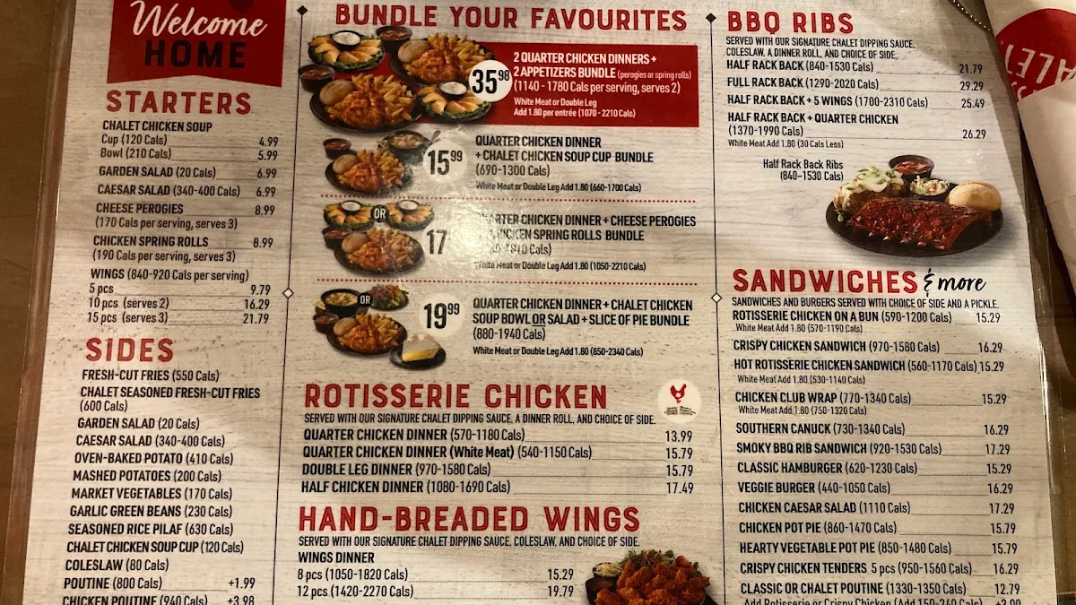Menu, Swiss Chalet