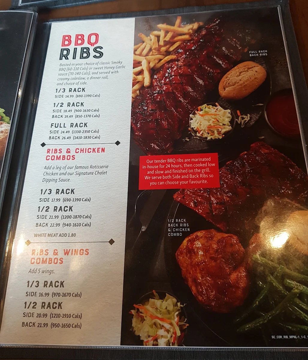 Menu, Swiss Chalet