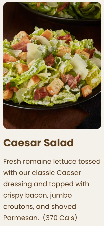 Menu, Swiss Chalet