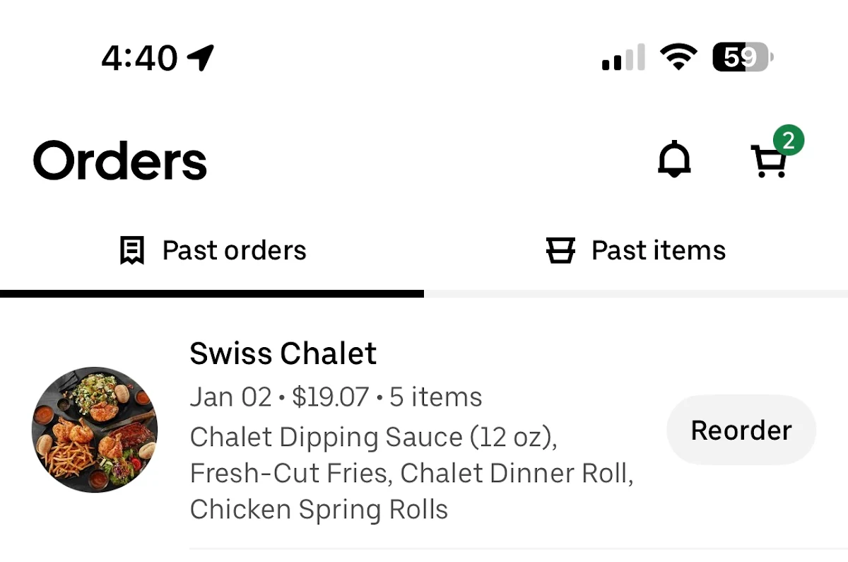 Menu, Swiss Chalet