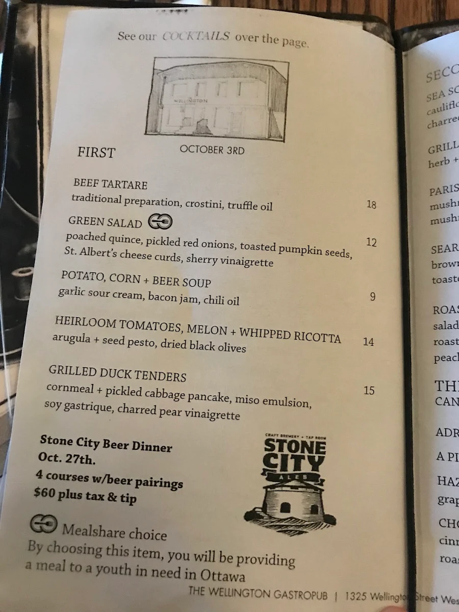 Menu, Wellington Gastropub