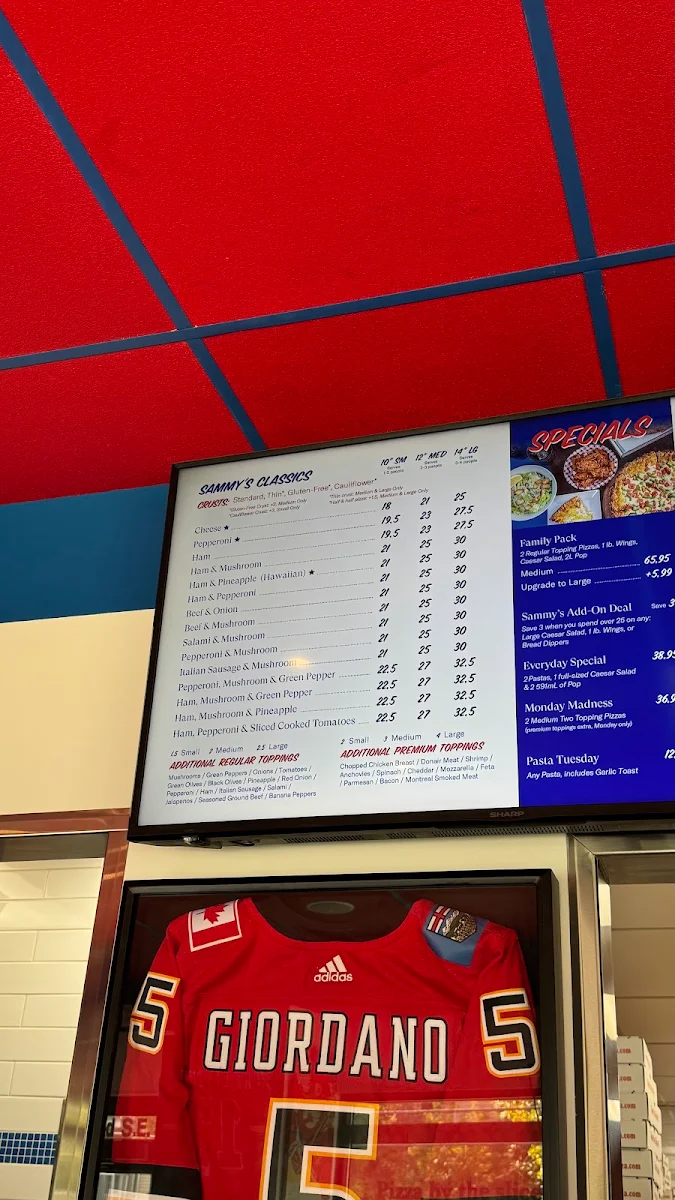 Menu, Sammy's Worlds Greatest Pizza