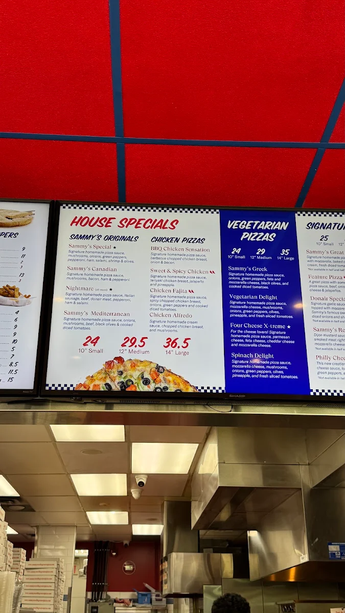 Menu, Sammy's Worlds Greatest Pizza