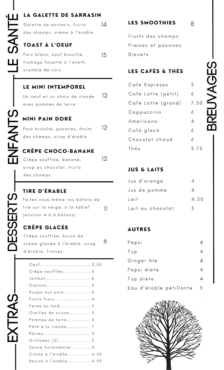 Menu, Restaurant Ma cabane en ville