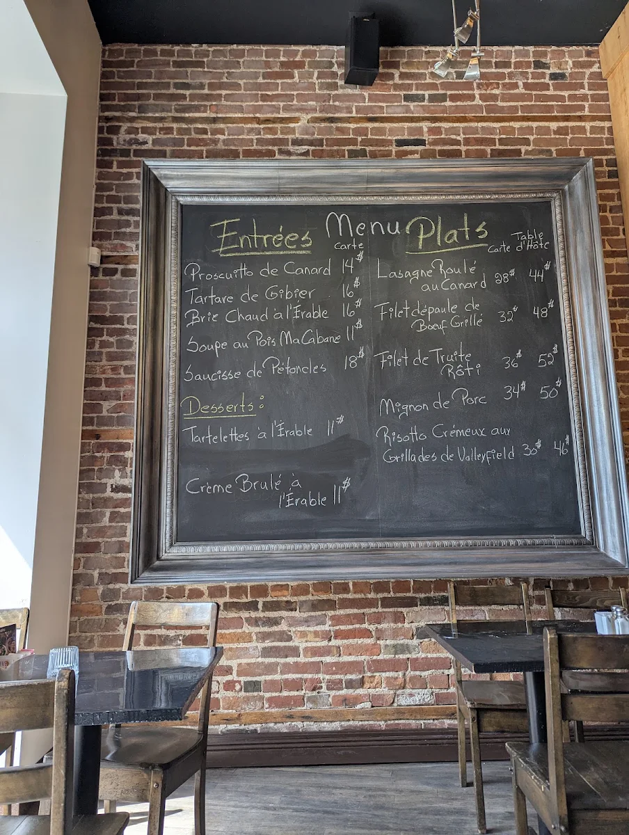 Menu, Restaurant Ma cabane en ville