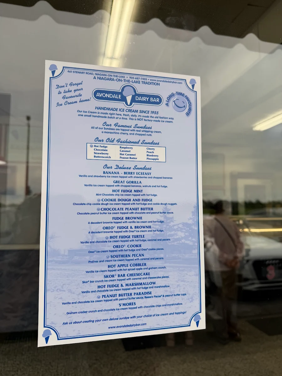 Menu, Avondale Dairy Bar