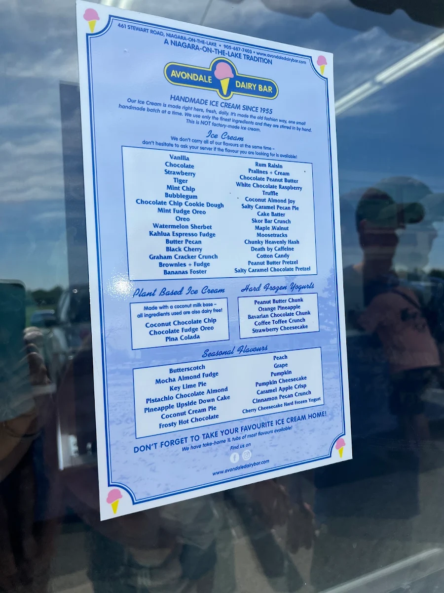 Menu, Avondale Dairy Bar