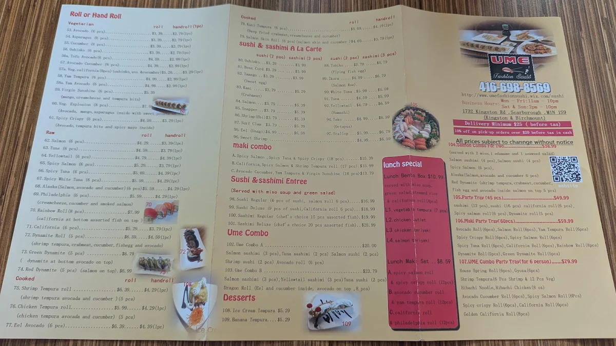 Menu, Ume Fashion Sushi