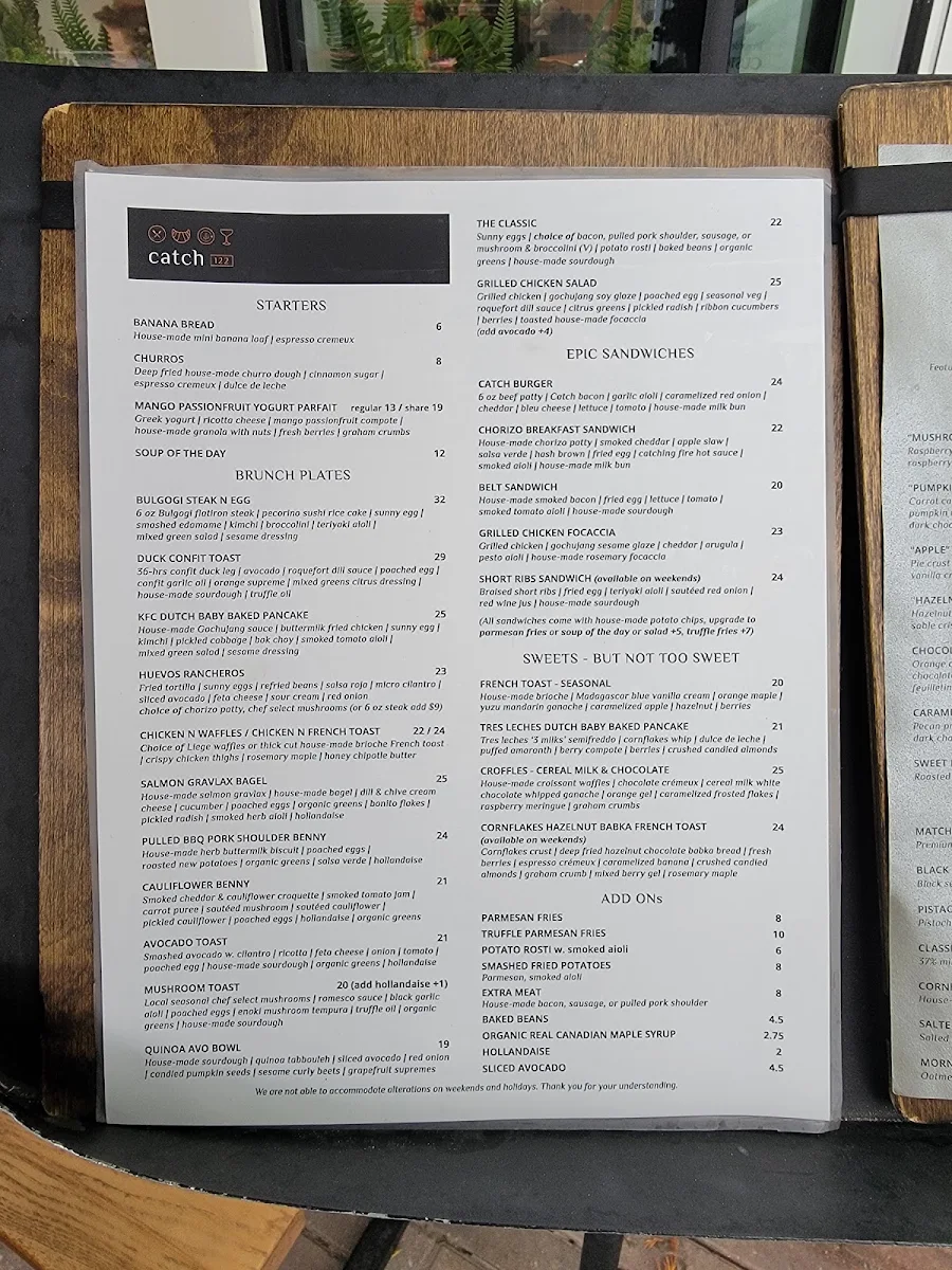 Menu, Catch 122 Cafe Bistro
