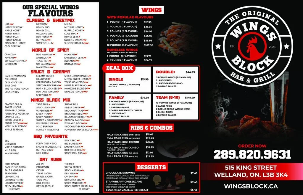 Menu, Wings Block