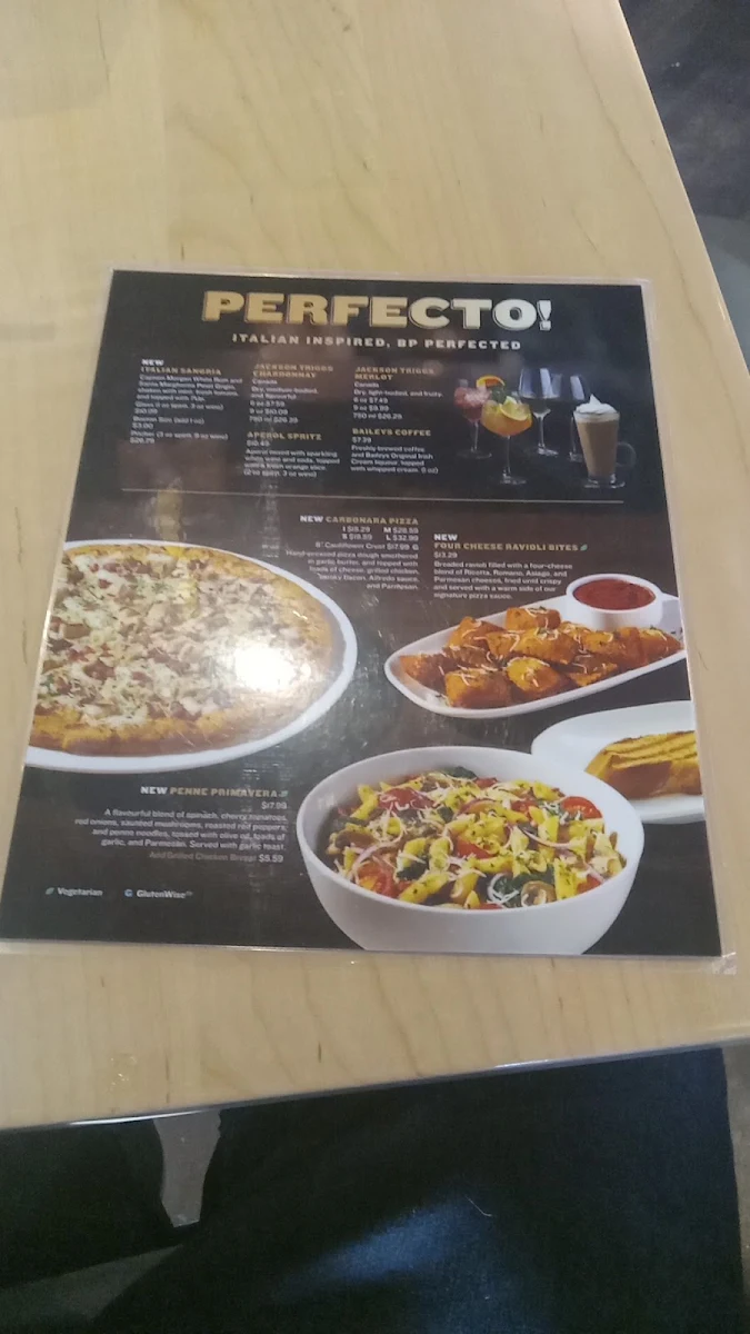 Menu, Boston Pizza