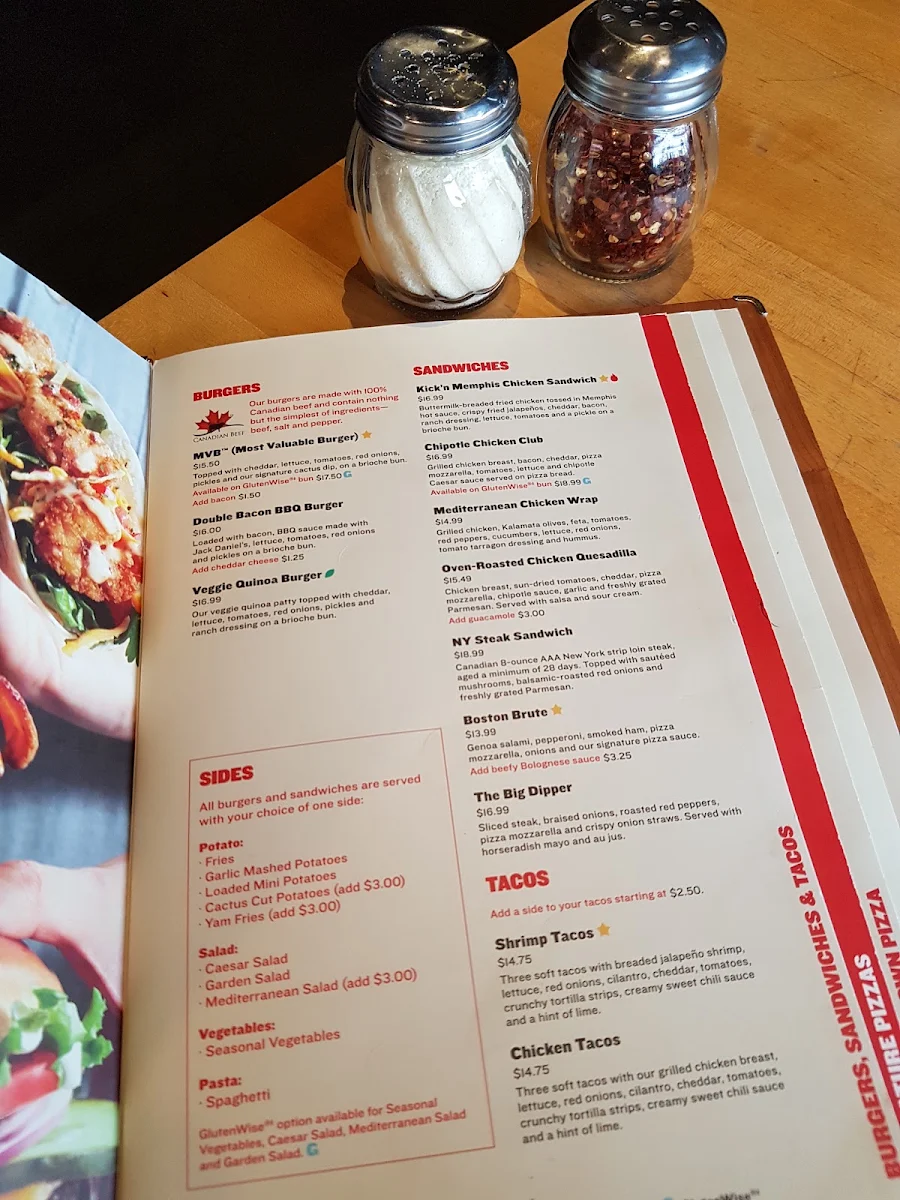 Menu, Boston Pizza