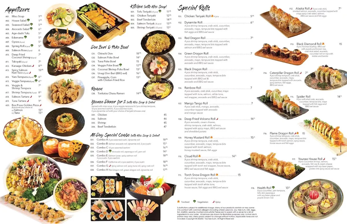 Menu, Younee Sushi