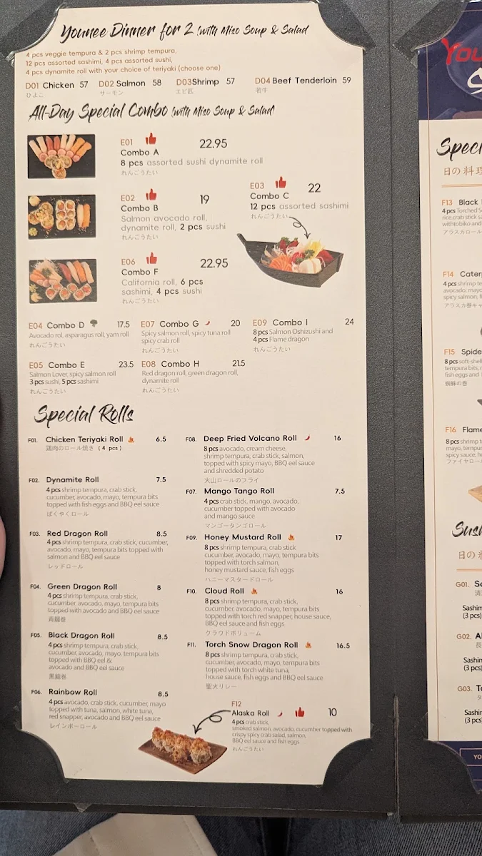 Menu, Younee Sushi