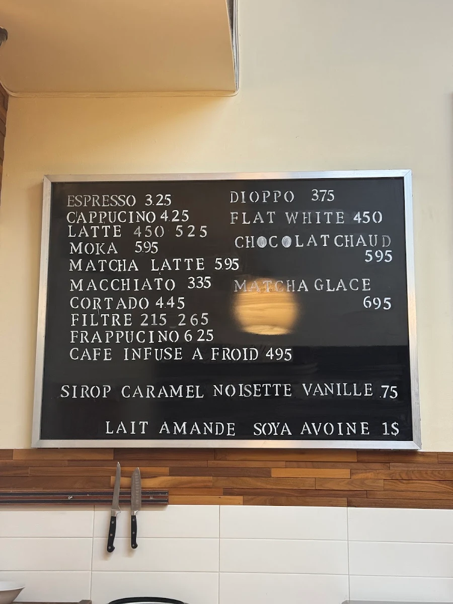 Menu, Café Pop Mtl